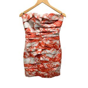 Bebe Strapless Snake Print Bodycon Mini Dress Womens S Red White Ruched‎ Party